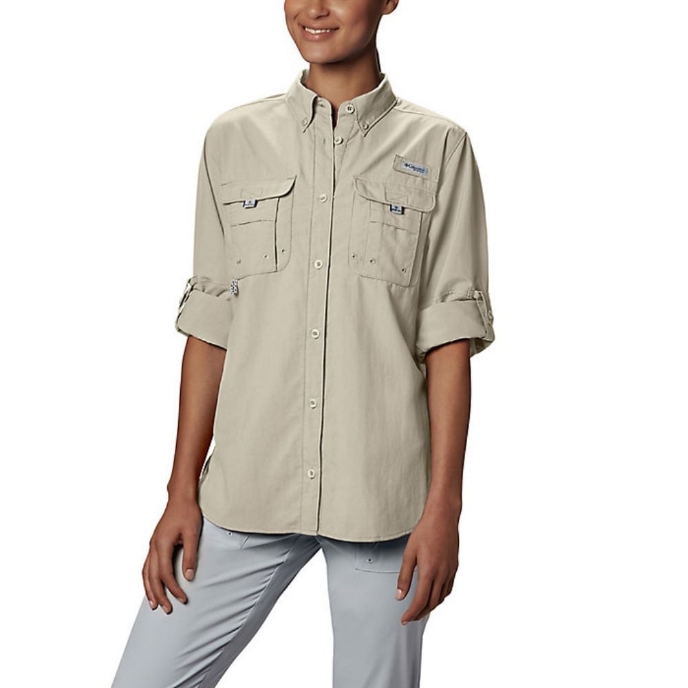 Columbia Women's Long Sleeve Button-Down Fishing Shirt in Khaki